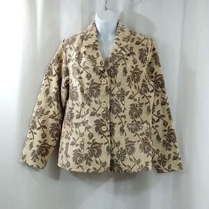 Denim & Co Corduroy blazer women's size medium floral tan
